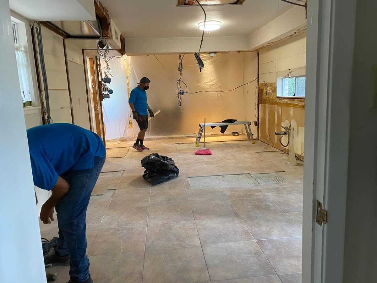 Interior gutted and prepped during a whole-home renovation